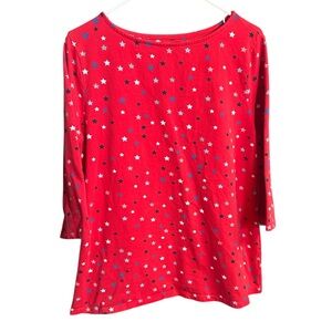 Denim & Co Red Star Patterned Top